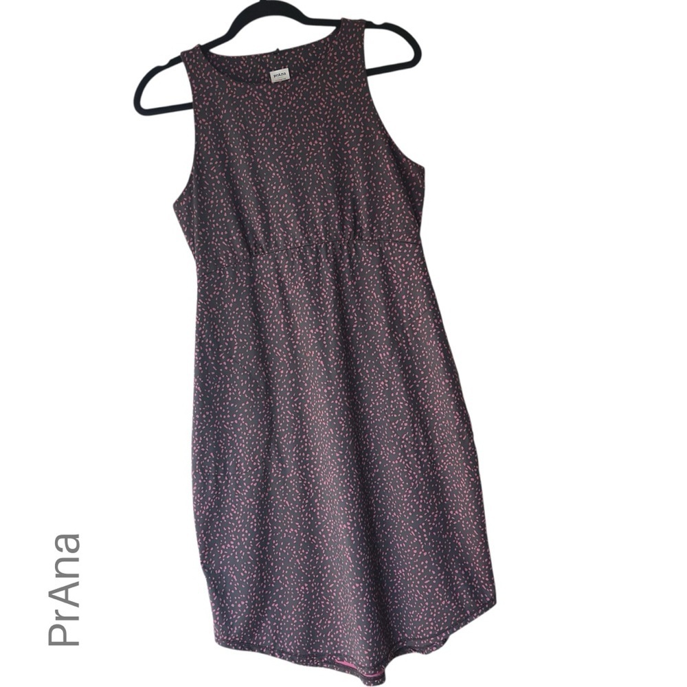 Prana Sleeveless Black Dress with Pink Speckle Print